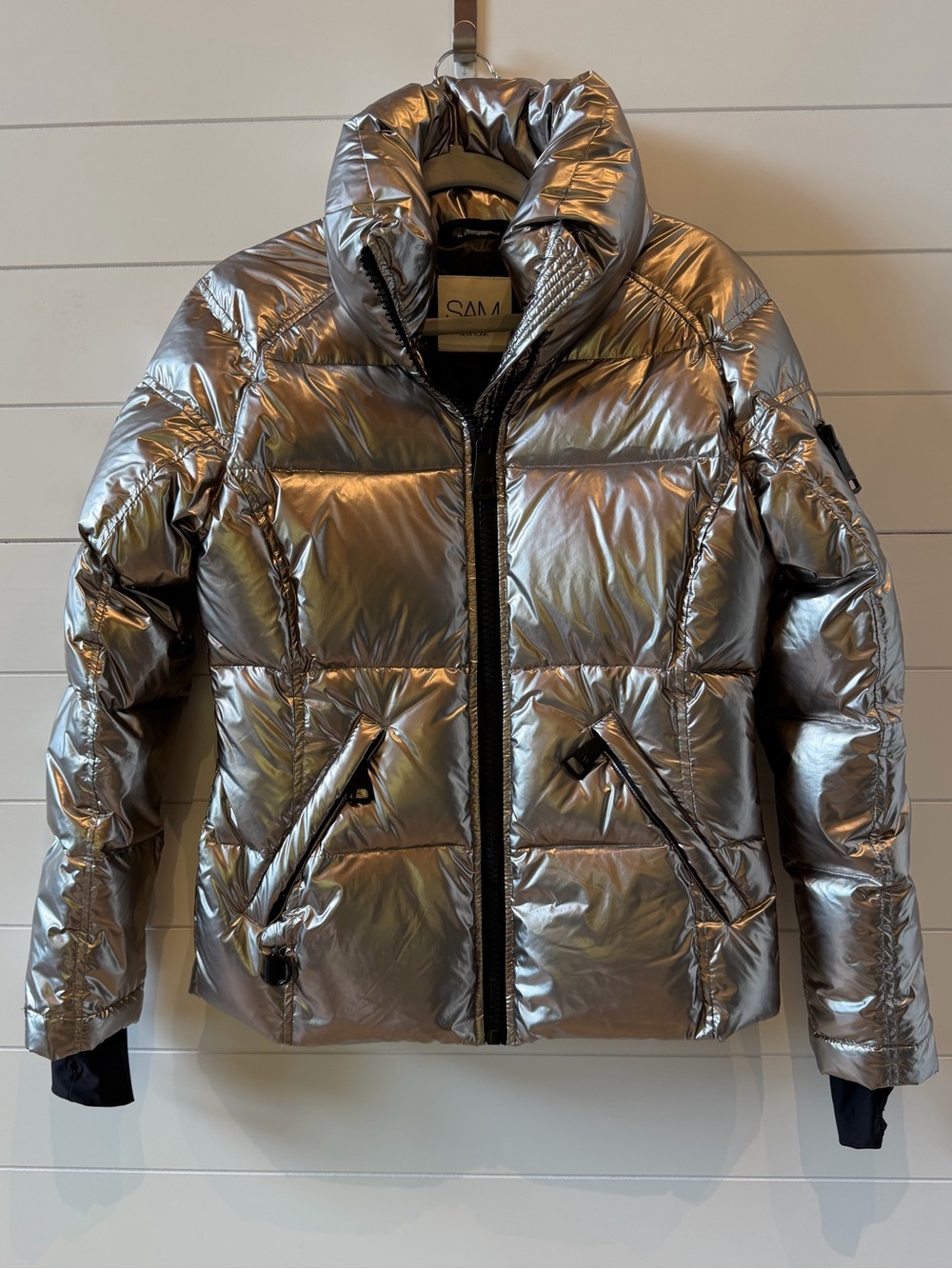 SAM. Metallic Silver DOWN Puffer Jacket Small